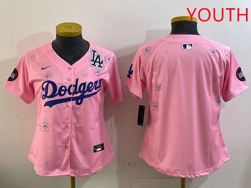 Youth Los Angeles Dodgers Blank Pink Sakura Edition 2025 Nike MLB Jersey style 4